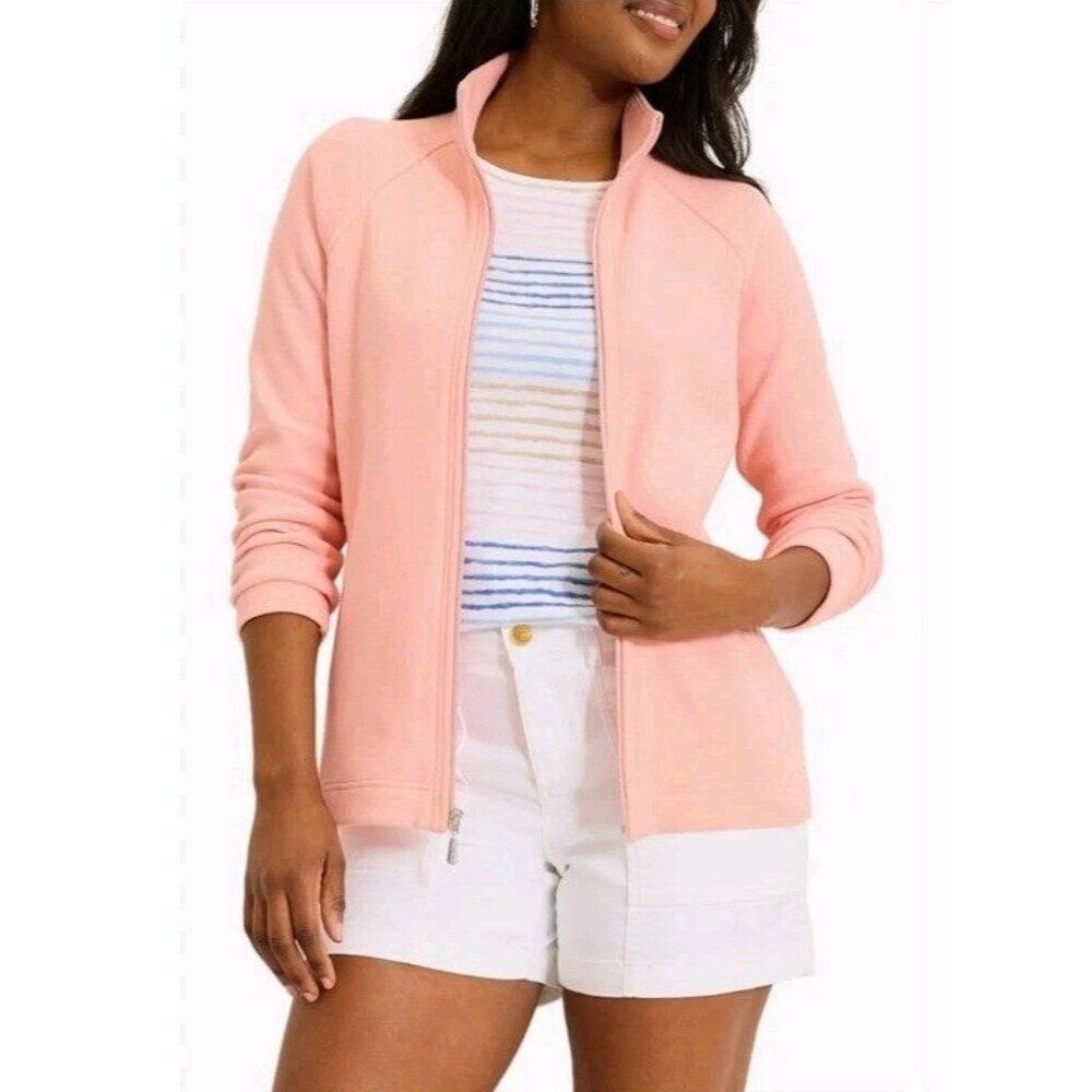 Nwot Tommy Bahama Aruba Womens Sz Large Full Zip Jacket Pink Coral Cotton Blend